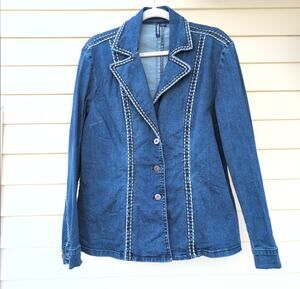 Zenim Denim Coastal Cowgirl Festival Boho Fitted Button Up Jacket Women's Large